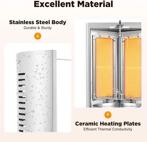 Miniatura 4 de Máquina de Asador de Shawarma Eléctrica Weglae, Asador Vertical de Acero Inoxidable, Máquina de Barbacoa Comercial, Máquina Rotisserie de Encimera