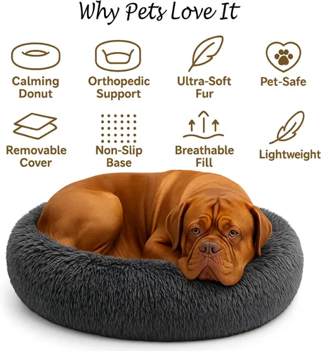 Miniatura 3 de Cama Relajante para Perros - Cama Dona Esponjosa para Alivio de la Ansiedad, Cama Ortopédica para Mascotas con Fondo Antideslizante, Nido Redondo