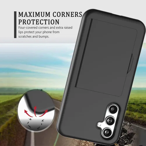 Miniatura 5 de Funda para Samsung Galaxy S25 con tarjetero, ranura para tarjeta de crédito Funda protectora tipo cartera - Negro