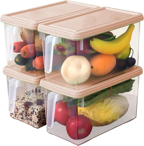 Miniatura 5 de Contenedores de almacenamiento de plástico cuadrados organizadores de almacenamiento de alimentos, organizador apilable para refrigerador