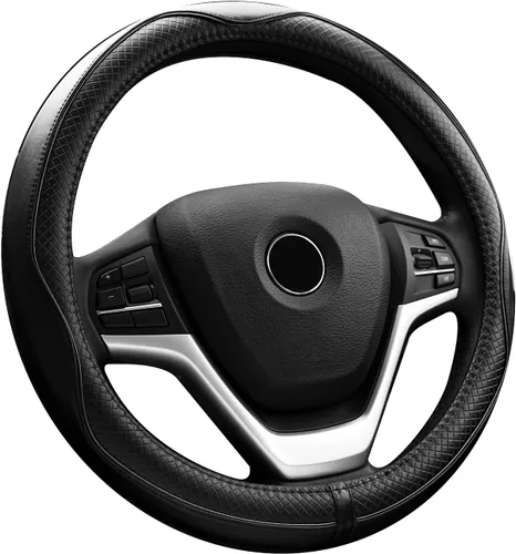 Miniatura 11 de Valleycomfy Fundas universales para volante de 15 pulgadas, piel auténtica, transpirable, antideslizante y sin olor (negro con líneas negras, M