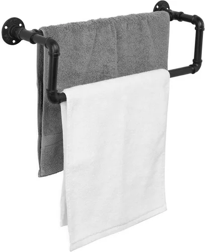 MyGift Toallero doble para baño, toallero de baño montado en la pared, soporte para toallas de mano, decoración rústica de baño de granja, tubo