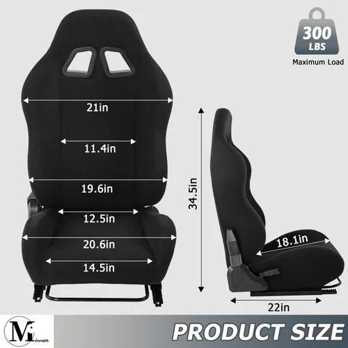 Miniatura 3 de Minneer Asiento de carreras de doble bloqueo deslizante de carga de 300 libras, ángulo ajustable, cómodo, ergonómico, asiento grande y alto, silla