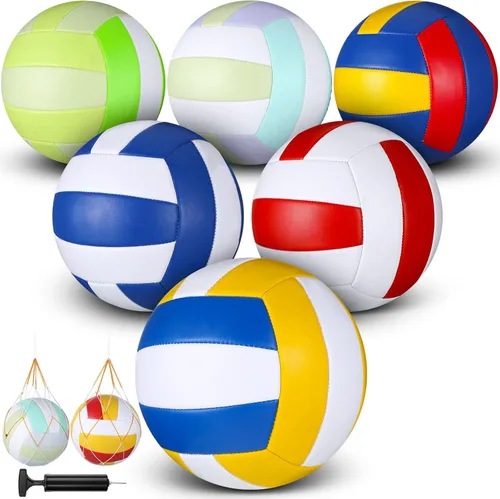 Woanger 6 pelotas de voleibol tamaño oficial 5, impermeables, suaves, recreativas, con bomba y bolsa de red, para niños, jóvenes, adultos, Azul