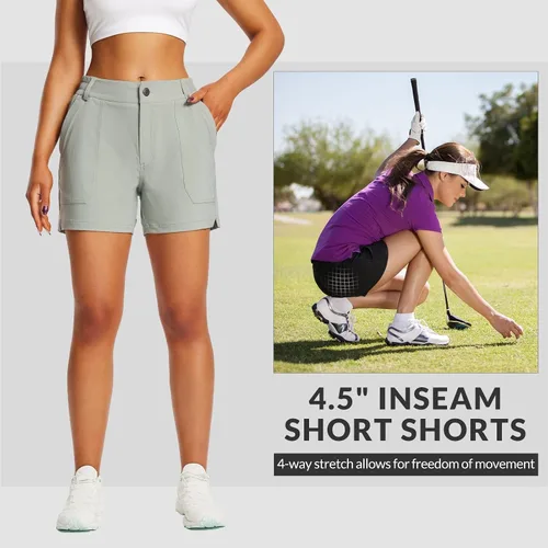 Miniatura 2 de BALEAF Pantalones cortos de senderismo de golf de 4.5 pulgadas para mujer, elásticos, de secado rápido, con bolsillos con cremallera, pantalones