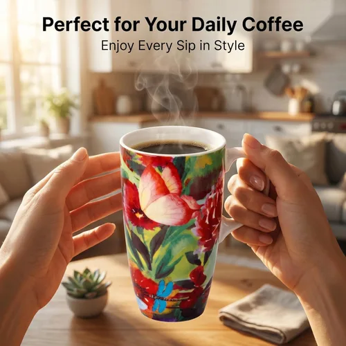 Miniatura 4 de DUSVALLY Taza de café de viaje de cerámica de 17 onzas con tapa, apta para microondas y lavavajillas, taza reutilizable para café con leche o té