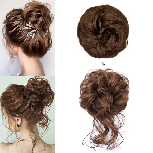 Miniatura 14 de KETHBE Moño desordenado, extensión de moños de pelo despeinado, banda elástica para el cabello, moño rizado para mujeres (negro)