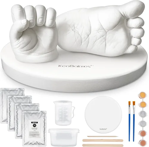 Miniatura 10 de KeaBabies Kit de Moldeado para Bebé de Manos y Pies - Kit de Moldeado de Manos 3D para Recién Nacidos y Elegante Base de Madera, Moldes de Pies Gris