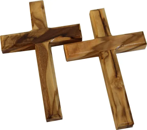 Holy Land Market Par de cruz de madera de olivo, colgante de pared de 4 pulgadas de Belén, decoración religiosa hecha a mano