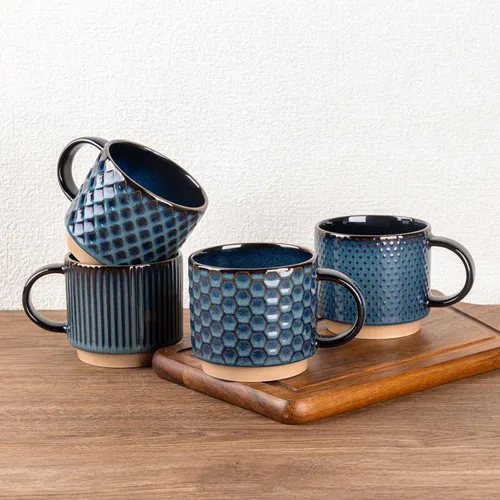 Miniatura 35 de GBhome Tazas de café apilables de 6 onzas, tazas de café de cerámica con patrones de textura para hombre, mujer, papá, mamá, juego de 4 tazas