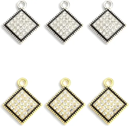 Miniatura 10 de stino 40 Piezas de Encantos de Diamantino, Suministros para Hacer Joyería de Corazón de Tortuga y Rombo, Colgantes de Cristal Chapados en Plata y Oro