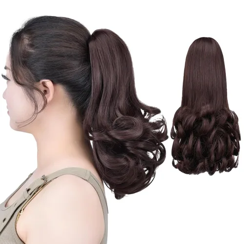 Miniatura 21 de SYXLCYGG Auburn Clip Cola de caballo Clip Cola de caballo Extensión de cola de caballo ondulado 10 pulgadas 3.5 oz pelo sintético falso pieza
