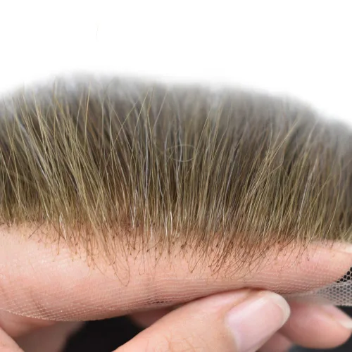 Miniatura 49 de Toupee para hombres, sistema de reemplazo de cabello humano Remy, nudos blanqueados, encaje frontal, piel fina, para hombre, color gris, pelucas