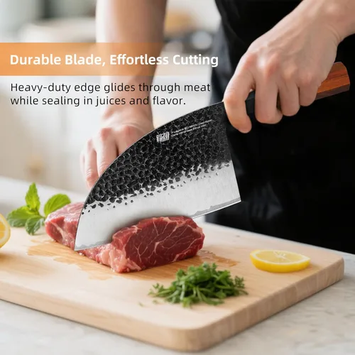 Miniatura 6 de FINDKING Dynasty Series - Cuchillo de chef serbio con funda de cuero, cuchilla de carnicero resistente, hoja de acero de alto carbono 9Cr18MoV