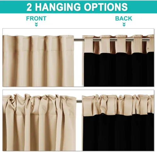 Miniatura 3 de NICETOWN Paneles de cortinas totalmente opacas para dormitorio que reducen el frío, cubiertas de ventana súper gruesas aisladas, cortinas Biscotti