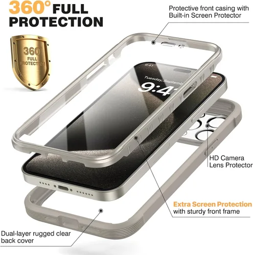 Miniatura 64 de Diaclara Funda diseñada para iPhone 16, mejorada [protección completa de la cámara], carcasa resistente de cuerpo completo con protector de pantalla