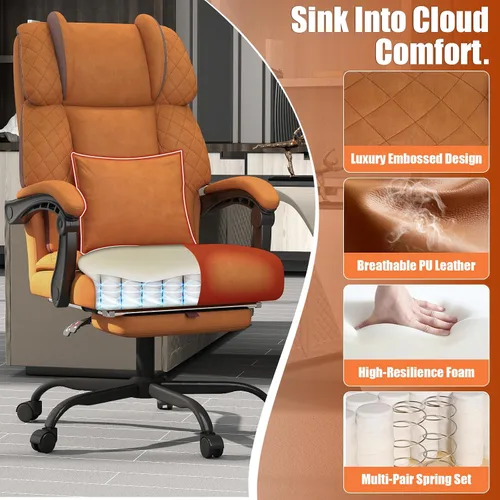 Miniatura 4 de Silla de oficina con reposapiés, silla de escritorio ejecutiva de respaldo alto de 400 libras, reclinable de 155°, almohada de soporte lumbar
