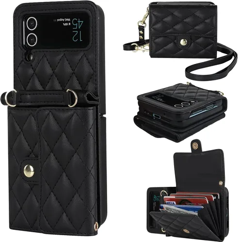 KIHUWEY Funda tipo cartera cruzada para Samsung Galaxy Z Flip 4, bolso con ranura para tarjeta de crédito, bloqueo RFID, correa ajustable de piel