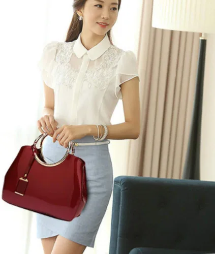 Miniatura 5 de Rullar Bolso elegante de las mujeres y bolso de la manija superior del bolso de la manija de la bolsa de cuero de patente de la totalizador
