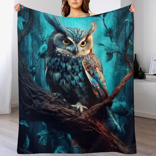 Miniatura 7 de Manta suave de piel sintética de búho, manta de regazo de franela de bosque Trippy para sofá, sofá o cama, manta de felpa mullida y esponjosa