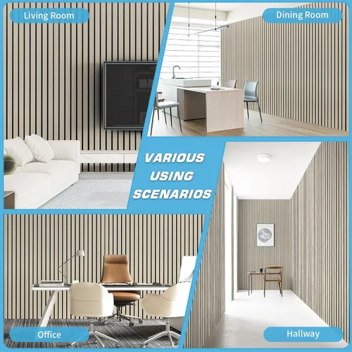 Miniatura 4 de Art3d Paquete de 4 paneles de revestimiento adhesivos de seis rejillas para decoración de paredes interiores - Paneles de pared de listones delgados
