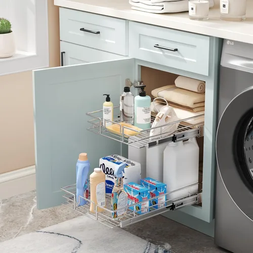 Miniatura 8 de ROOMTEC Organizador de armario extraíble (7.5 pulgadas de ancho x 21.5 pulgadas de profundidad), 2 niveles de almacenamiento extraíble, estantes