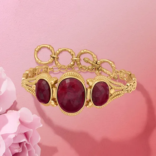 Miniatura 4 de Ross-Simons Pulsera de palanca de rubí de 35.00 qt. t. en oro de 18 quilates sobre esterlina. 7.5 pulgadas, Gema, Rubí