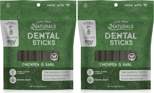 Miniatura 9 de Dog Treat Naturals Palitos dentales de garbanzos y albahaca de 10 onzas, 20 unidades Golosinas dentales masticables para perros pequeños, medianos