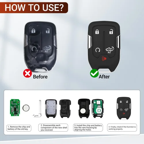 Miniatura 6 de Funda para llave de 5 botones para Chevy Silverado GMC Sierra 1500 2500 HD 3500 HD 2019 2020 2021 2022 2023 2024 HYQ1EA HYQ1ES, cubierta de llave