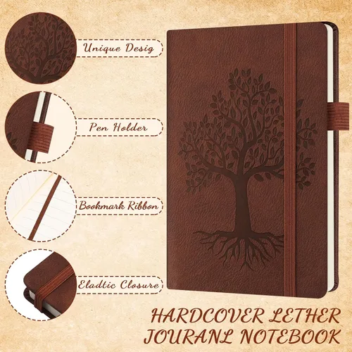 Miniatura 3 de Estune Tree Cuadernos Pequeños de Cuero con Soporte para Bolígrafo, Cuadernos de Bolsillo de Tapa Dura, Cuadernos Temáticos Bonitos con Rayas