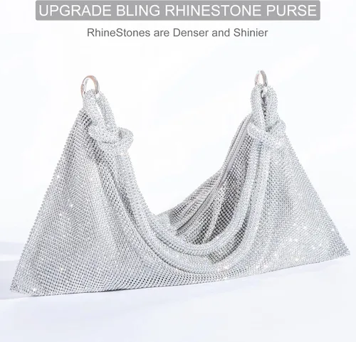 Miniatura 5 de Bolso de noche brillante con diamantes de imitación, bolso de noche con purpurina plateada para mujer, bolso Hobo