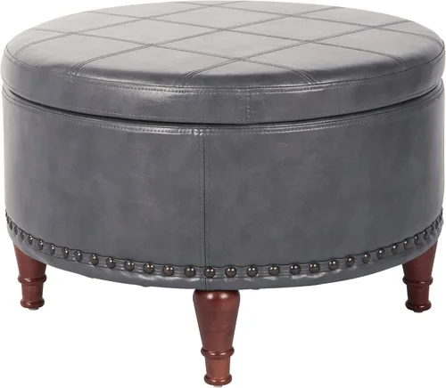 OSP Home Furnishings Alloway - Otomana de almacenamiento con clavos de bronce antiguo, piel sintética de peltre