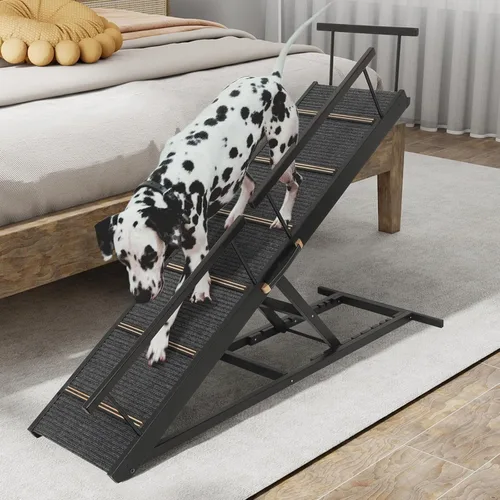 Miniatura 7 de Rampa para Mascotas Plegable Portátil de Madera para Perros y Gatos para Sofá o Cama, Incluye Alfombrilla Antideslizante y Rieles Laterales