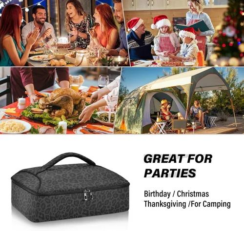 Miniatura 6 de Wamika Bolsa térmica de pizza de guepardo negro, bolsa térmica con aislamiento de leopardo, cazuela para utensilios de cocina para alimentos