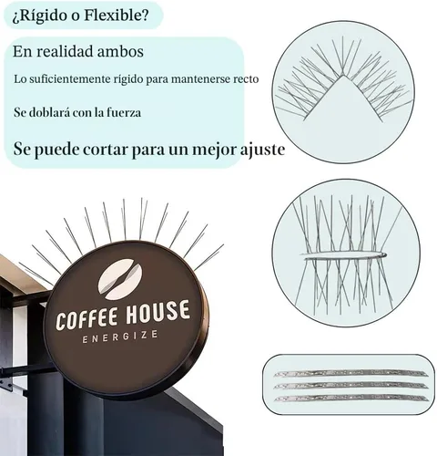Miniatura 5 de PANGCH Púas de pájaro, púas de acero inoxidable para pájaros, picos de metal para pájaros, picos de valla fáciles de instalar, 10 tiras de cobertura