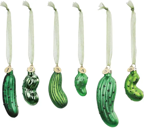 DEMDACO Pickle Festive Green 4 x 2 Vidrio Decoración Colgante Adornos Juego