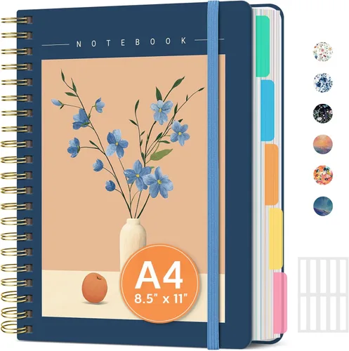 Miniatura 28 de Cuadernos grandes de espiral rayados para el trabajo con divisores y pestañas extraíbles, 8.5 x 11 pulgadas, bonito cuaderno de tapa dura de 5 A