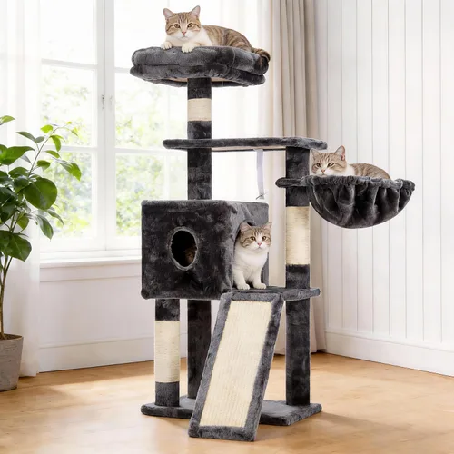 Hey-brother Árbol para gatos, torre para gatos de 42.5 pulgadas para gatos de interior, condominio de felpa de varios niveles con poste rascador,