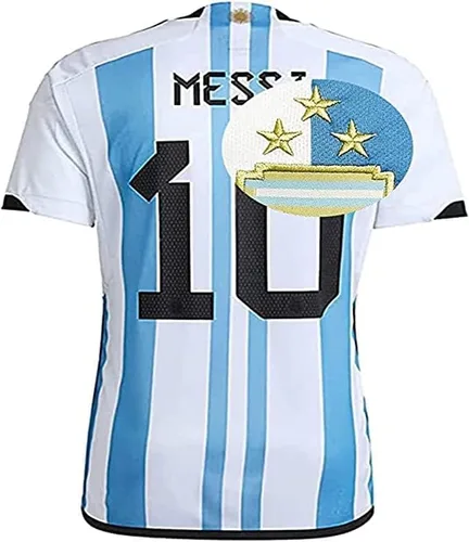 Camiseta de fútbol Argentina 2022 de la Copa Mundial No. 10, camiseta de 3 estrellas con insignia de Argentina, regalo para fanáticos de los