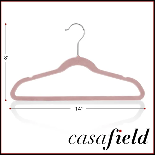 Miniatura 5 de Casafield 50 perchas de terciopelo para niños - Tamaño de 14 pulgadas para ropa de niños - Rosa claro
