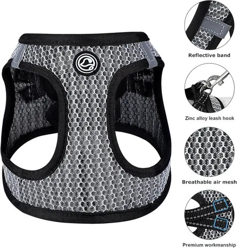 Miniatura 6 de Arnés para perros – Chaleco transpirable para cachorros para perros pequeños, arnés de malla para gatos (negro, S)