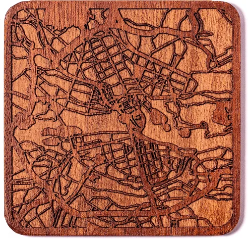 Miniatura 121 de Posavasos Amsterdam Map by O3 Design Studio, 1 pieza, posavasos de madera Sapele con mapa de la ciudad, hecho a mano, varias ciudades opcionales