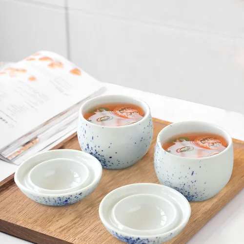 Miniatura 2 de Cinf Juego de 2 ollas japonesas de 6 onzas con tapa para cocina de vapor, cuencos de cerámica para sopa, tazones para crema de huevo y verduras