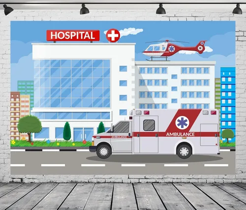 Miniatura 8 de Telón de fondo de fotografía hospitalaria de tela de 5 x 3 pies, ambulancia médica, hospital, enfermera, graduación, telón de fondo, día