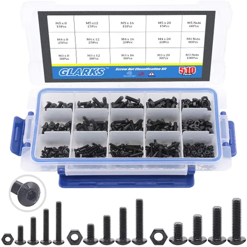 Miniatura 12 de Glarks 510 piezas M3 M4 M5 Juego surtido de tornillos de cabeza avellanada con agujero hexagonal para llave Allen y tuercas de acero de aleación