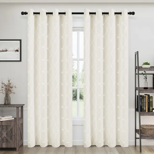 Miniatura 24 de Joywell Cortinas jacquard con ojales para sala de estar, 108 pulgadas de largo, línea ondulada negra con patrón de puntos, cortinas bordadas