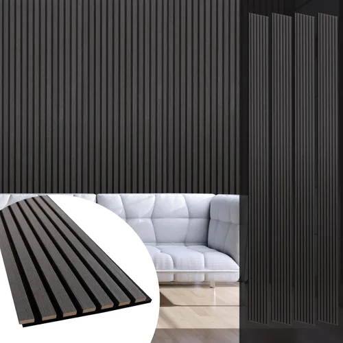Miniatura 18 de Yuzzy Paneles de madera para pared, paneles acústicos de listones de madera de nogal oscuro de 9 pies, 4 unidades, paneles de pared modernos que