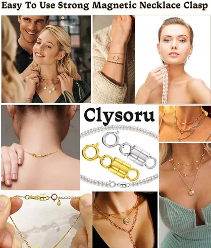 Miniatura 7 de Clysoru Broches y cierres para collares, cuentas de oro y plata de 14 quilates, extensor de cadena, collares y pulseras con bloqueo de seguridad, 12