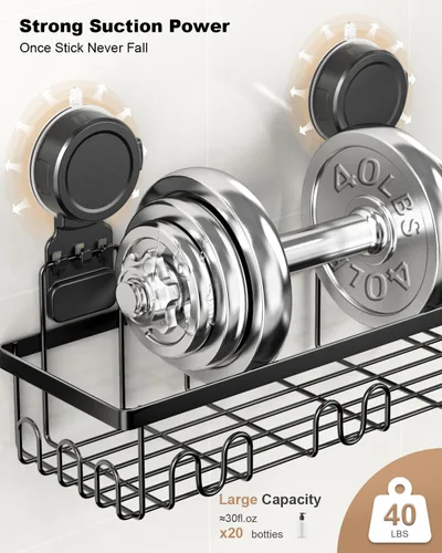 Miniatura 3 de JOTPE Estante de ducha con ventosa, paquete de 5 unidades, sin taladrar y con ventosa extraíble para baño con gran capacidad, potente organizador
