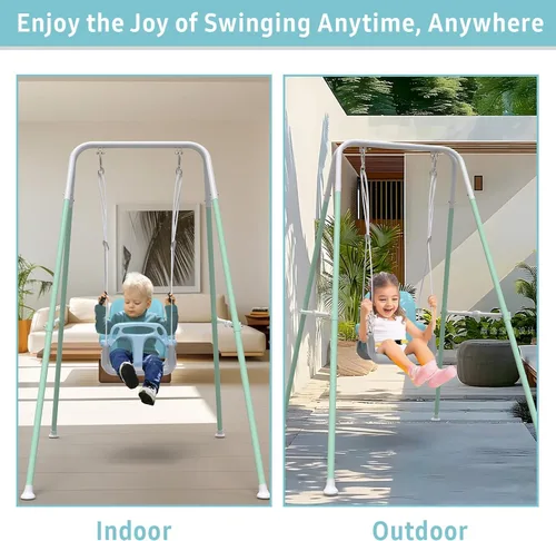 Miniatura 6 de Columpio multifuncional para niños pequeños, columpio plegable para bebé para uso en exteriores e interiores, fácil de instalar y almacenar (azul)